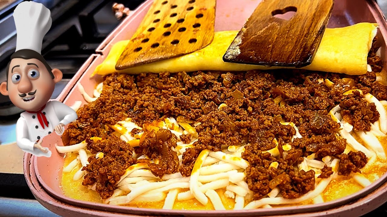 Just pour ground beef over the eggs - cheese Meat Roll Recipe - simple & easy recipe