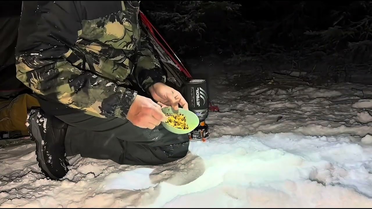 Camping outdoors alone in the snow -30 degree weather
