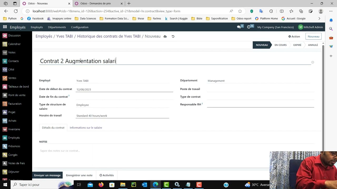 Apprendre &agrave; cr&eacute;er un contrat pour ses employ&eacute;s avec l'ERP Odoo