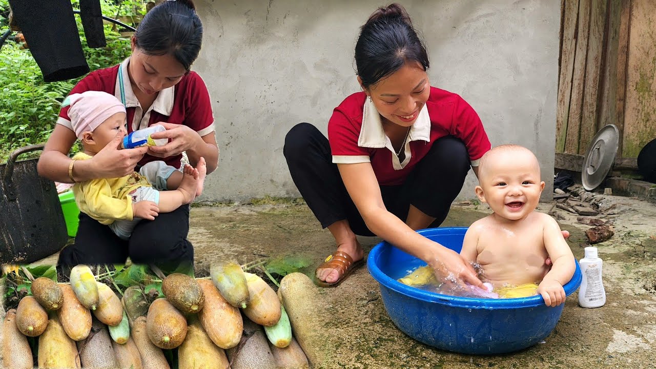 Harvest melons and bring them to the market to sell to buy baby shower gel - Lý Thị An