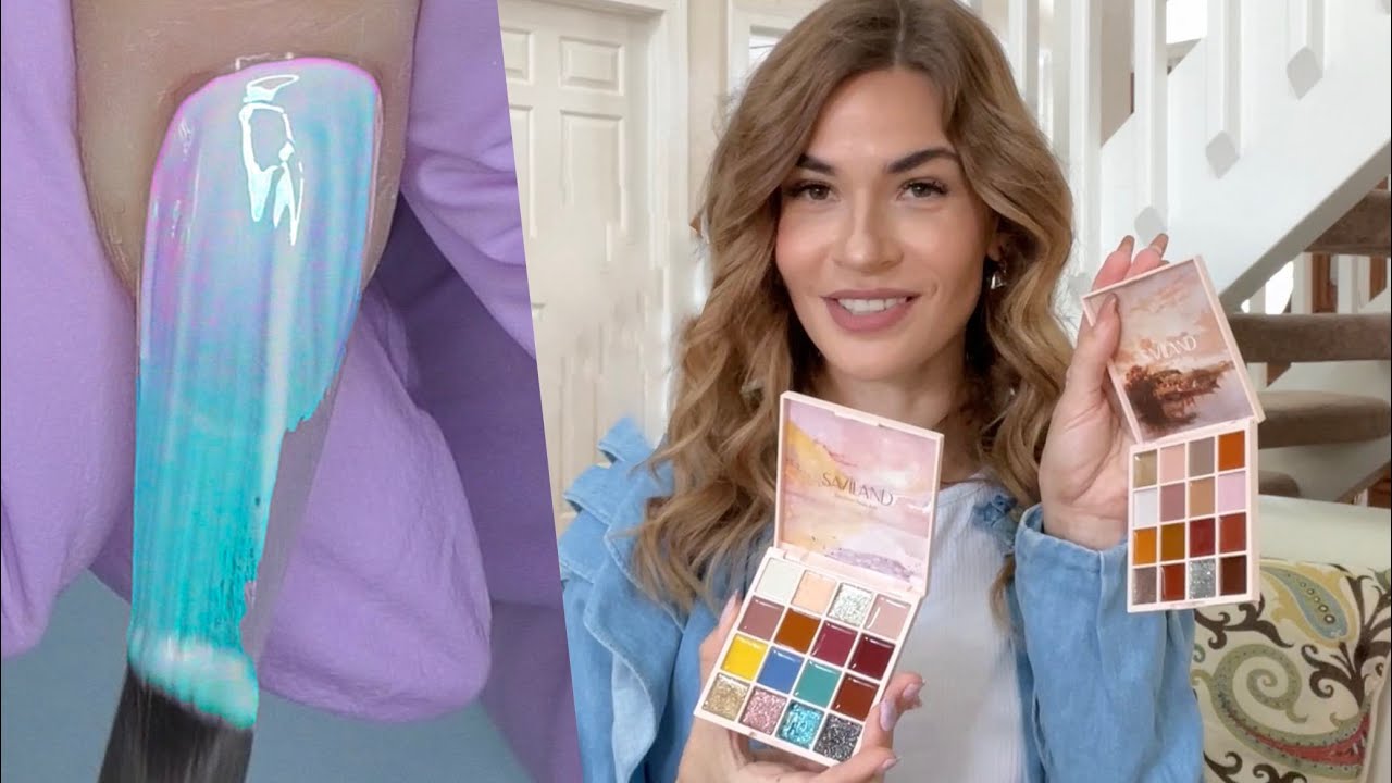 Color gels in... Palette 😲 Solid Gel Polish by Saviland Review | Glitter Ombre Design
