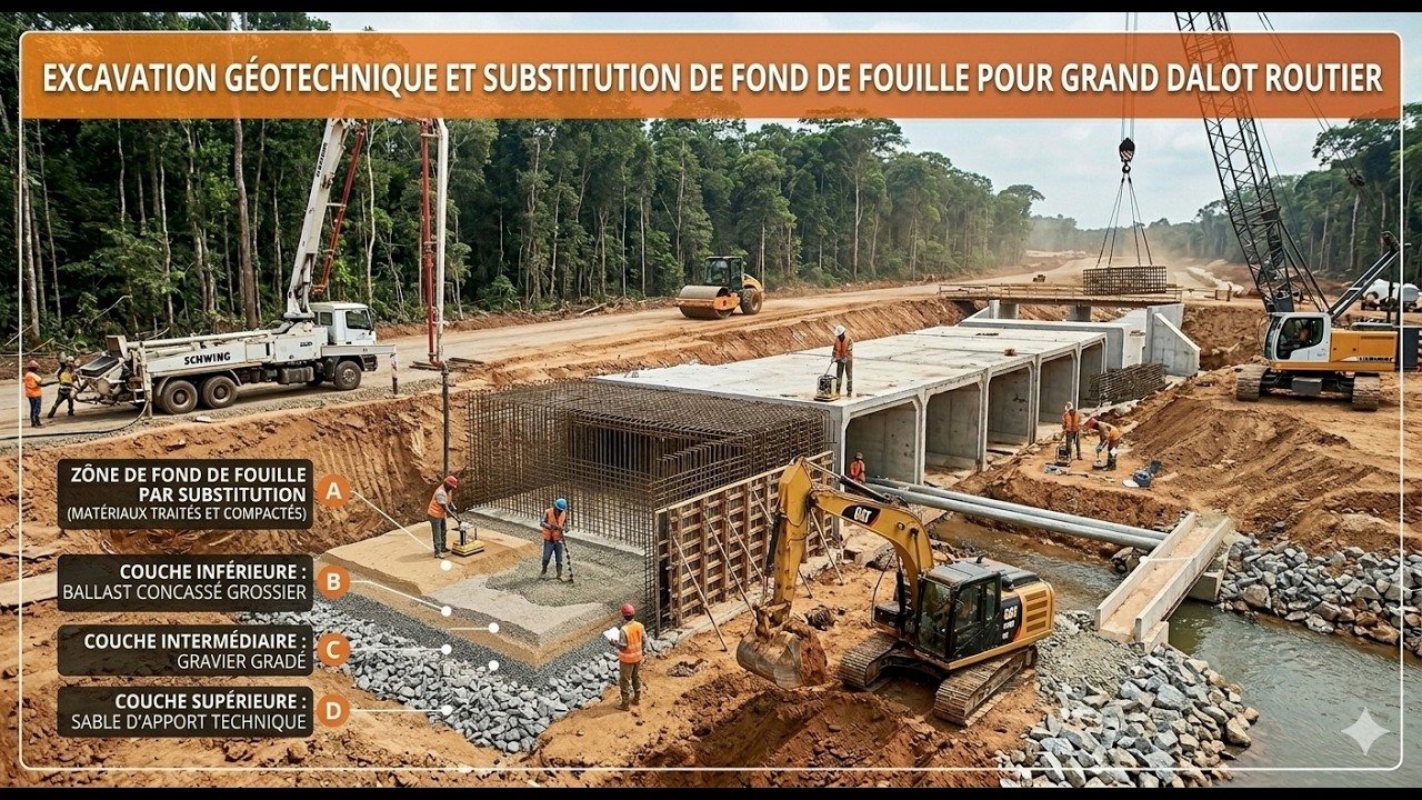Time lapse du traitement d'un fond de fouille au Cameroun