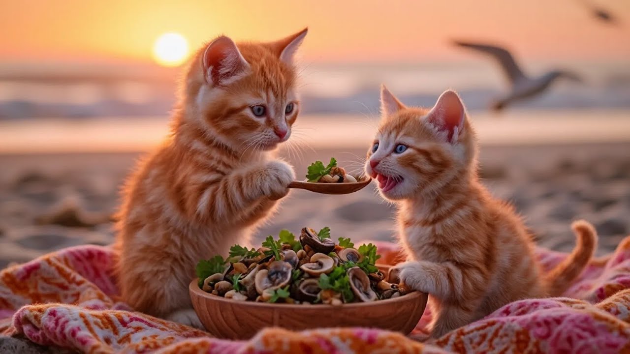 Kitten Forages Oysters, Cooks, & Shares a Beachside Feast | Sweet Sister Bond & Heartwarming Story 😻