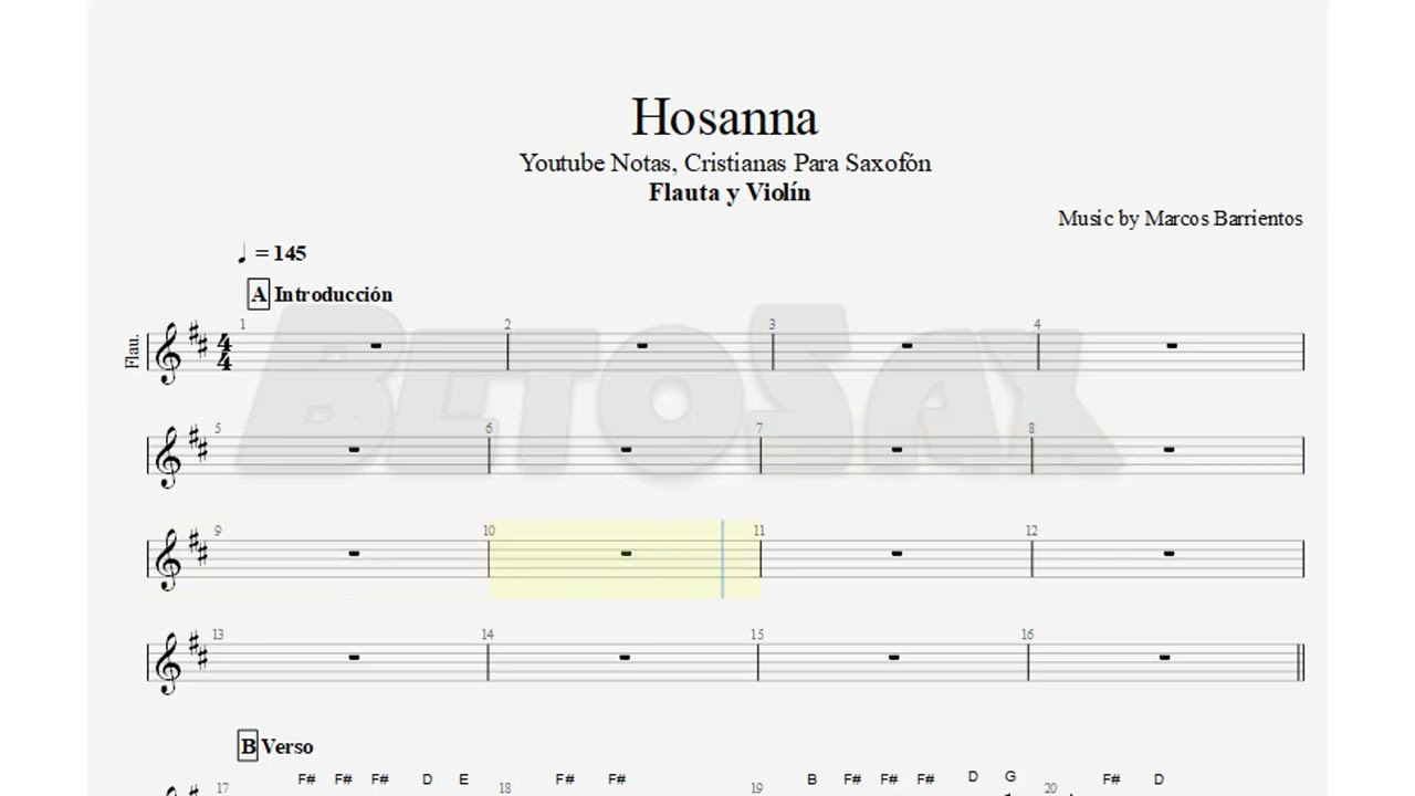 Hosanna, Marcos Barrientos, Flauta y Violín, Partitura, Cifrado, Notas, Tutorial