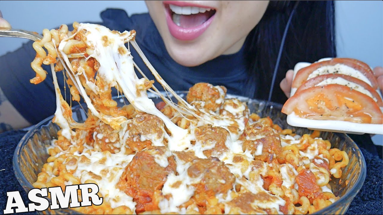 ASMR CHEESY BAKED SPAGHETTI MEATBALLS (EATING SOUNDS) NO TALKING | SAS-ASMR