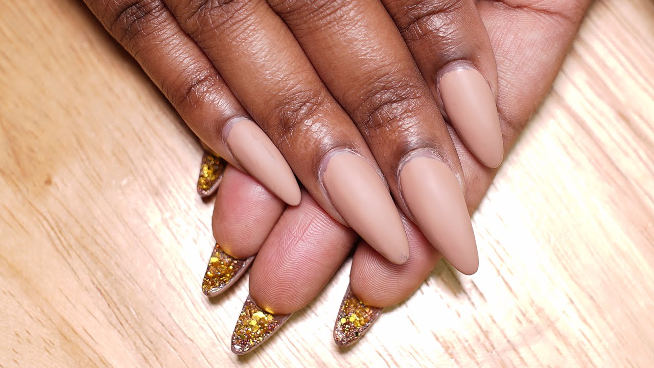 Matte Nude Glitter Bottom Nails | Acrylic Nails