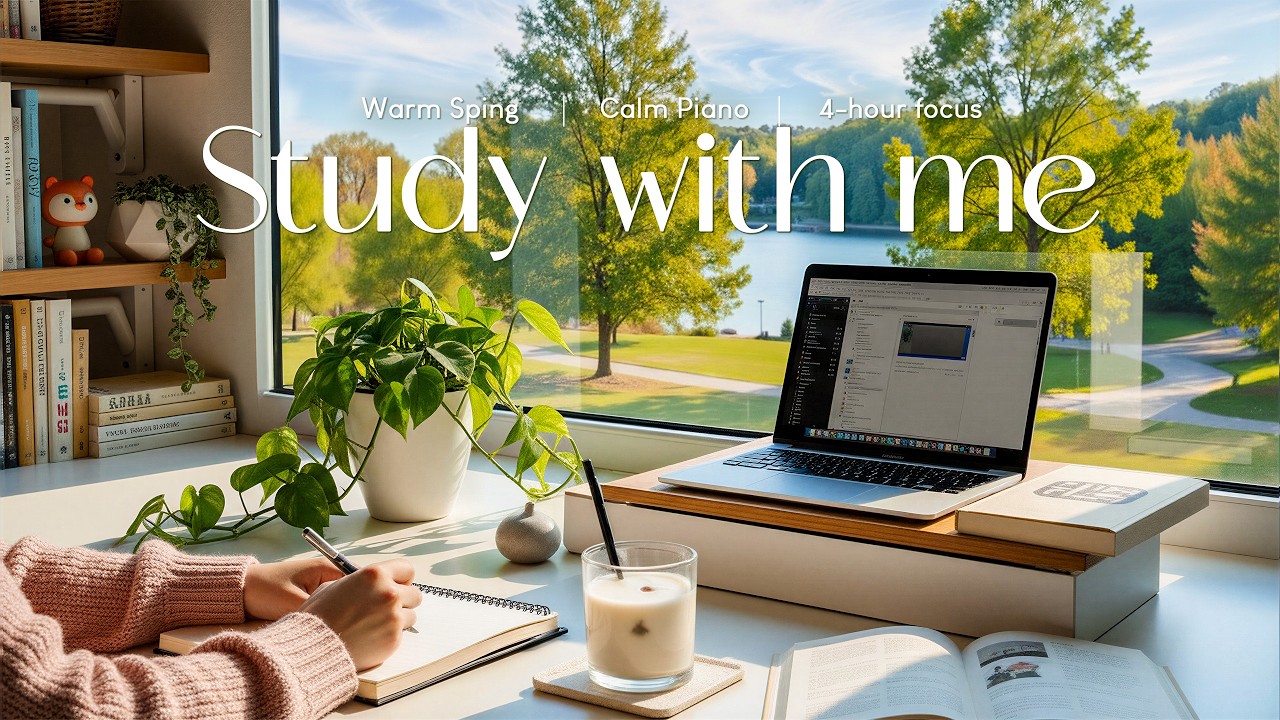 4-HOUR STUDY WITH ME 📖 Sunshine Urban ☀️ Smooth Jazz & City Nature Ambience 🚗 Pomodoro 50/10