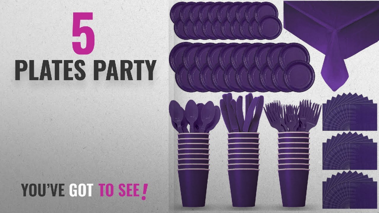 Best Plates Party [2018]: Disposable Paper Dinnerware for 24 - Purple - 2 Size plates, Cups,