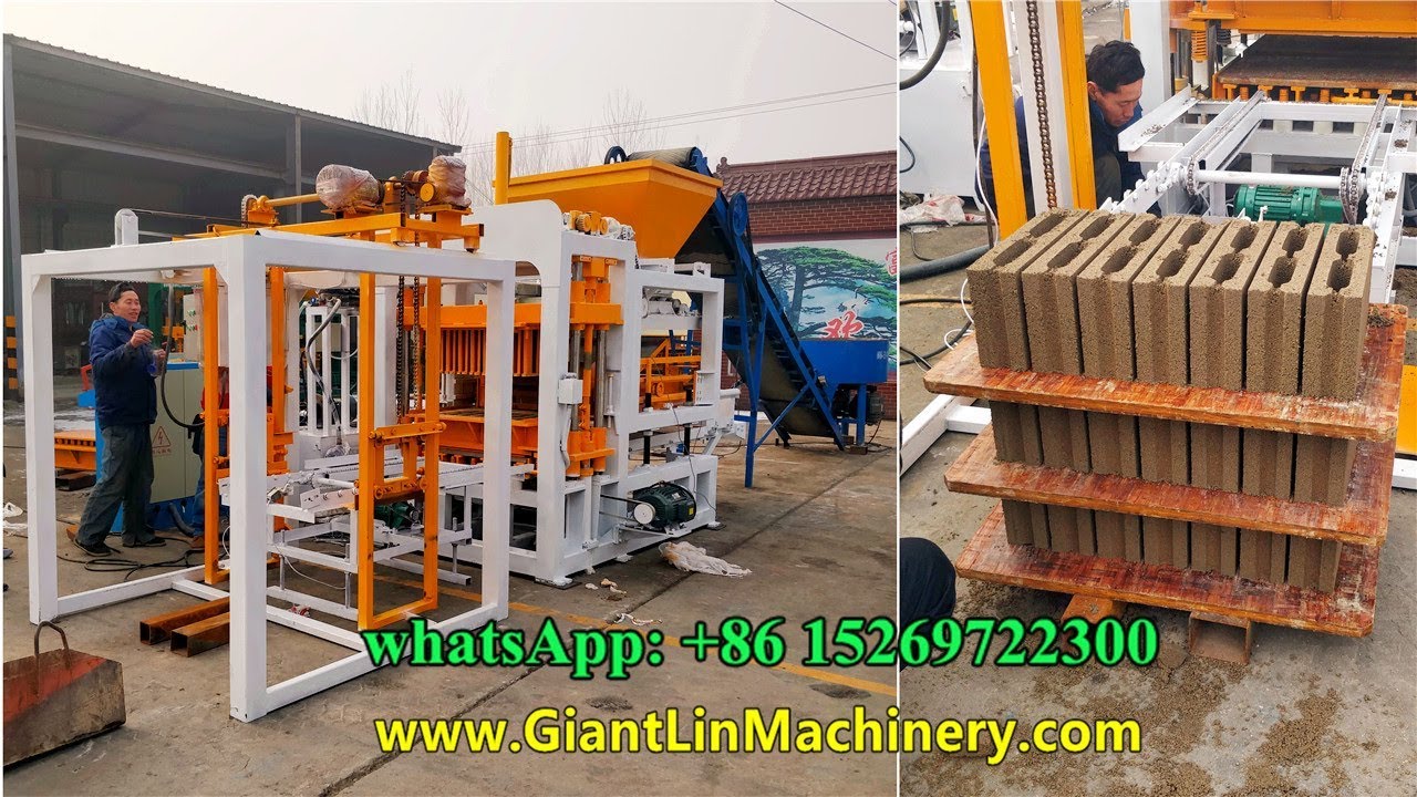 QT4-18 complete hydraulic cement block automatic machine with mixer in Nicaragua