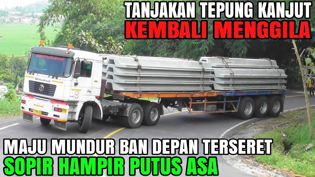 SELIP!! 1 Dari 3 Truk Trailer Pabrikan Tiongkok Shacman Alami Kesulitan Naik Tanjakan Tepung Kanjut