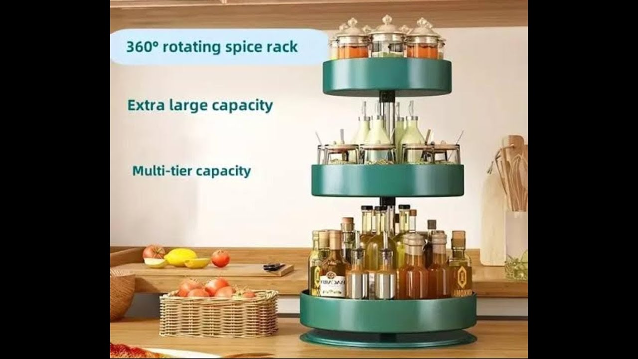 3-Tier 360° Rotating Spice Rack – Extra Large Capacity, Multi-Tier Kitchen Organizer