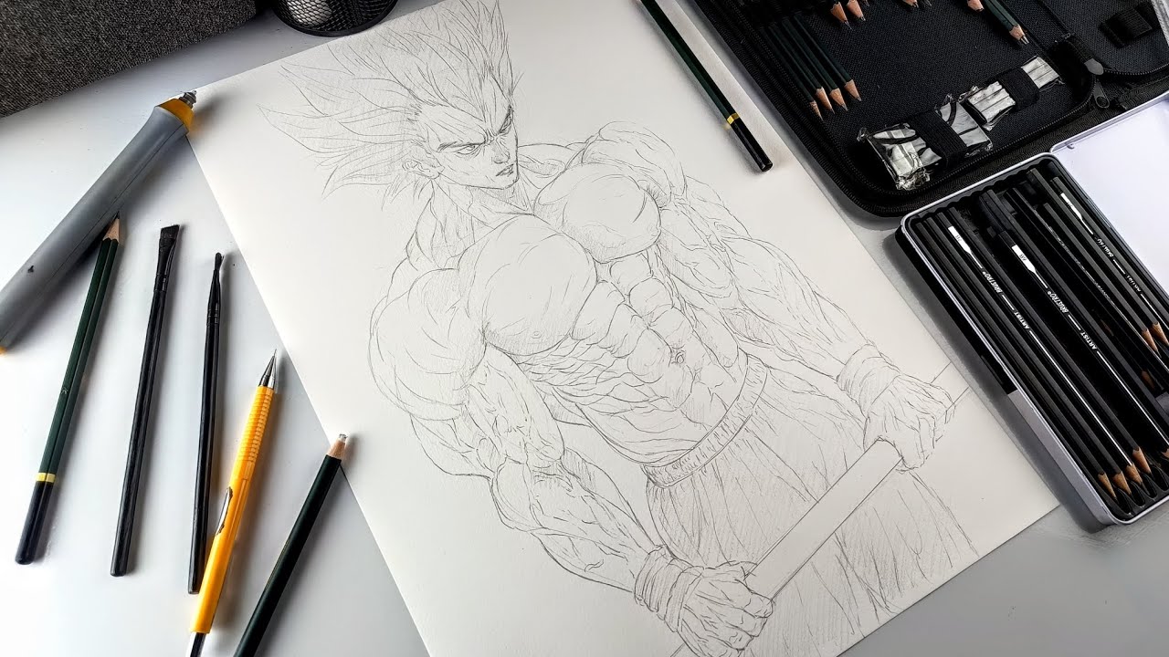 vegeta drawing tutorial (Outline Tutorial) step by step