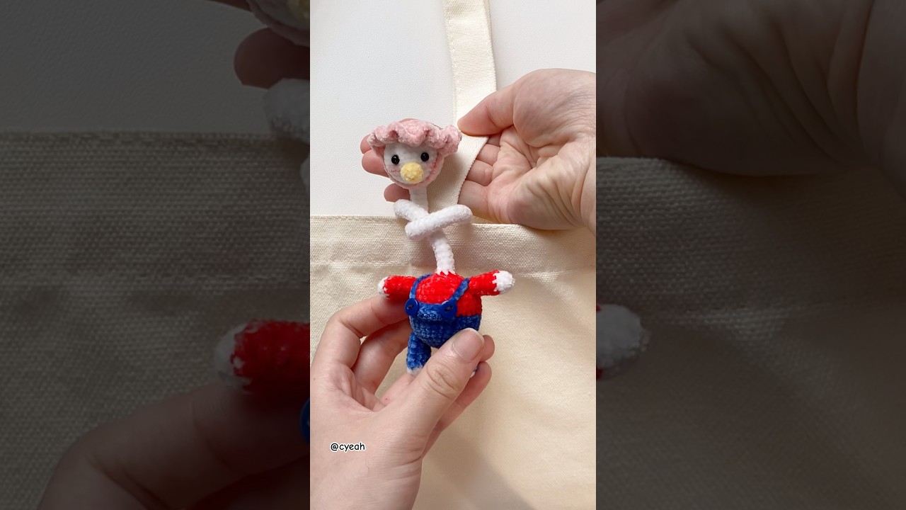 Goose with hat in overall bag charm #crochet #bagcharm #keychain #crochettoys #crocheting
