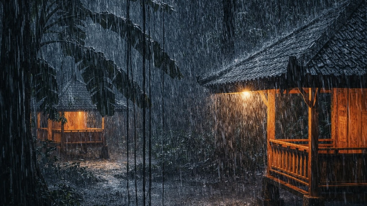 Rain in Forest Cabin at Night  Heavy Rain Sounds for Sleep, Relaxing Rain Ambience & Deep Focus