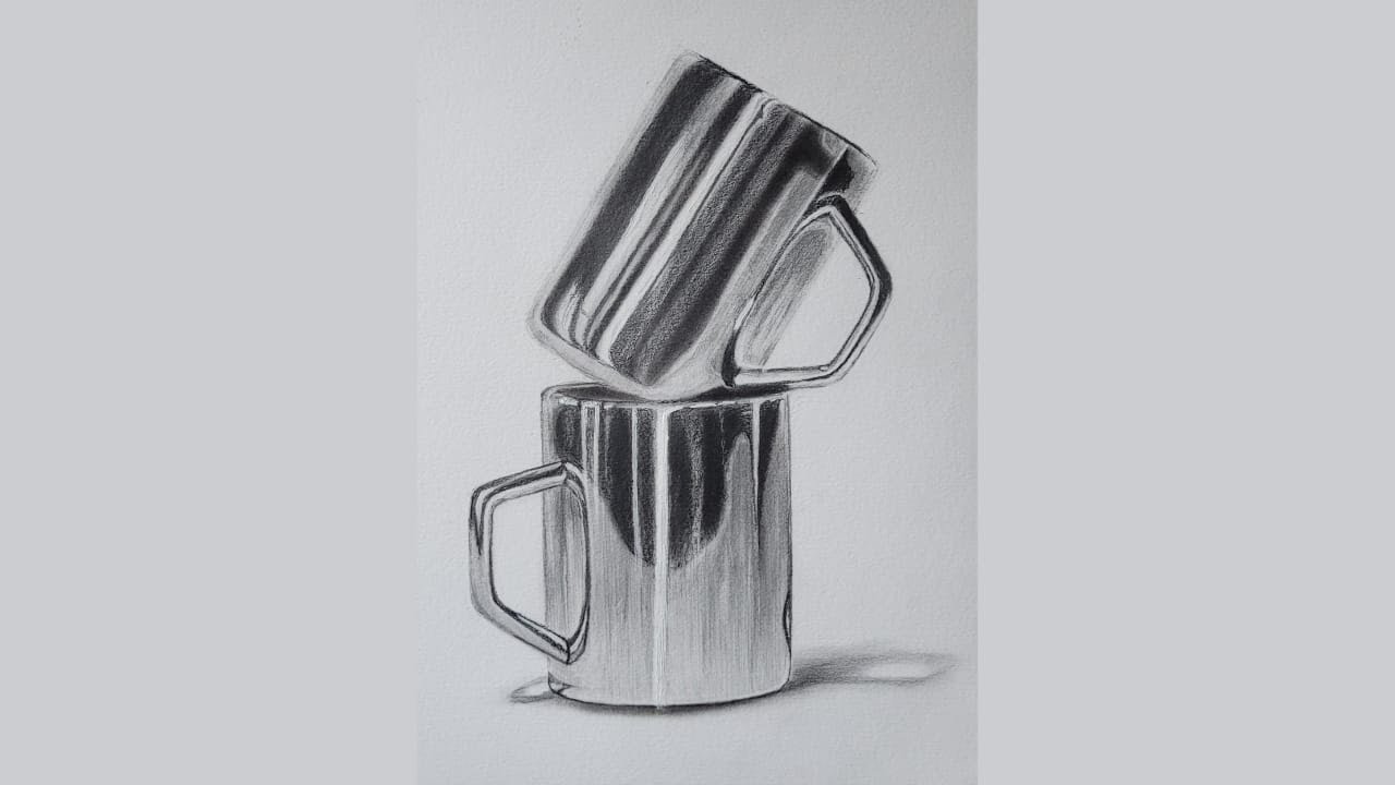 Still life pencil drawing of steel cup | Easy shading tutorial