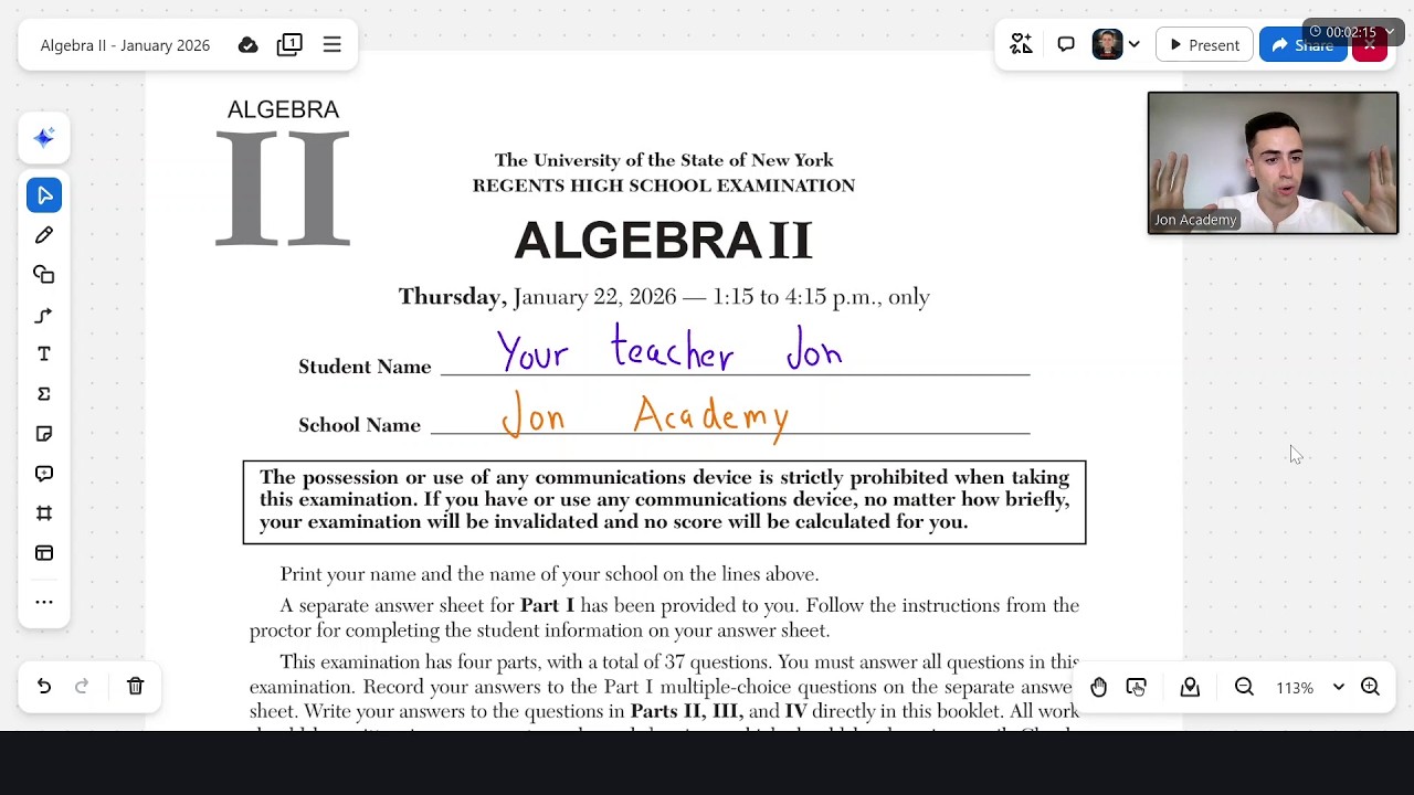 Regents January 2026 Algebra II - Functions🔢📐