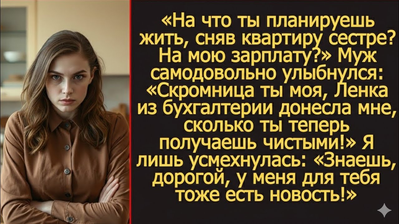 На что ты теперь планируешь жить, сняв квартиру сестре? На мою зарплату? Спросила я мужа.