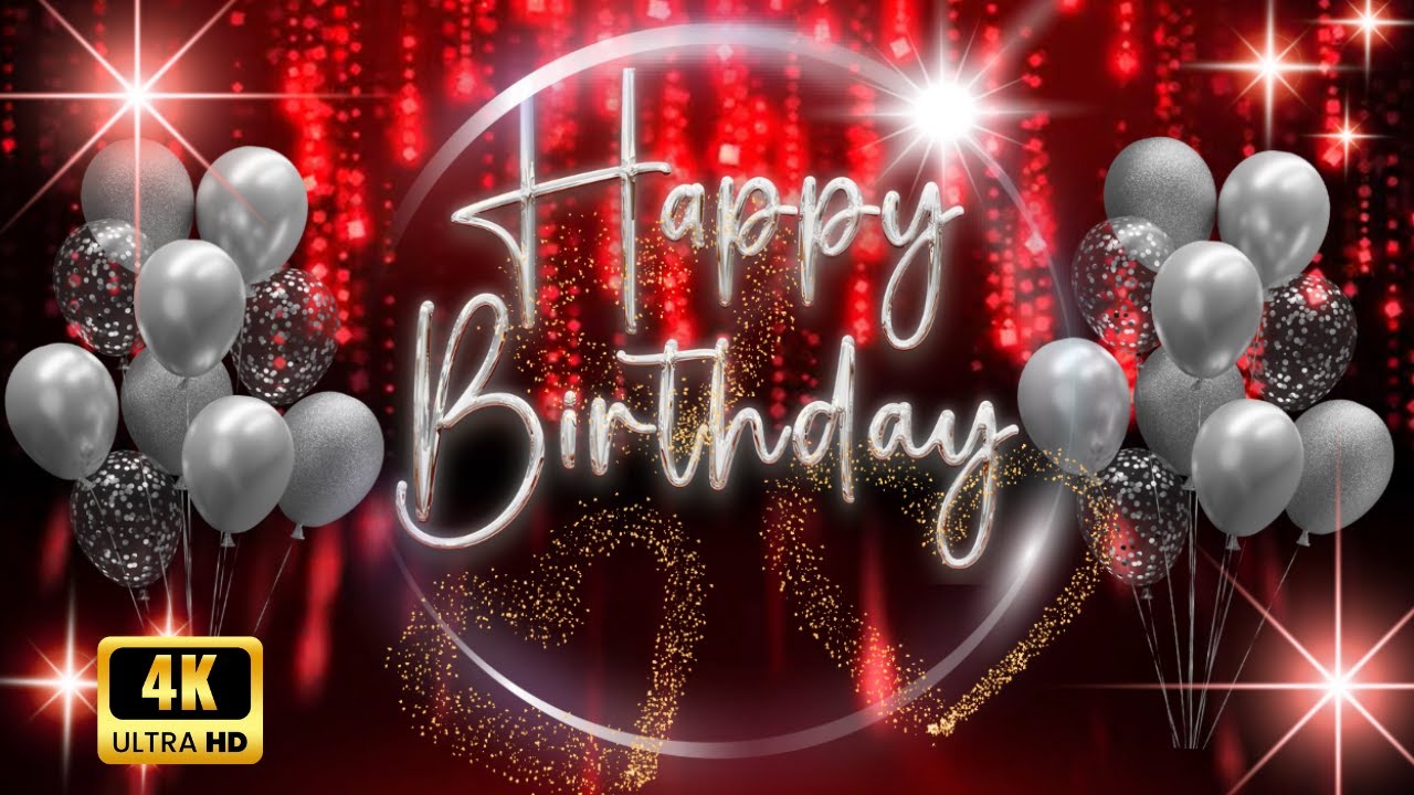 Happy Birthday Red & Silver 🎉 1 Hour 4K Background Screensaver Loop - Elegant Celebration Wallpaper