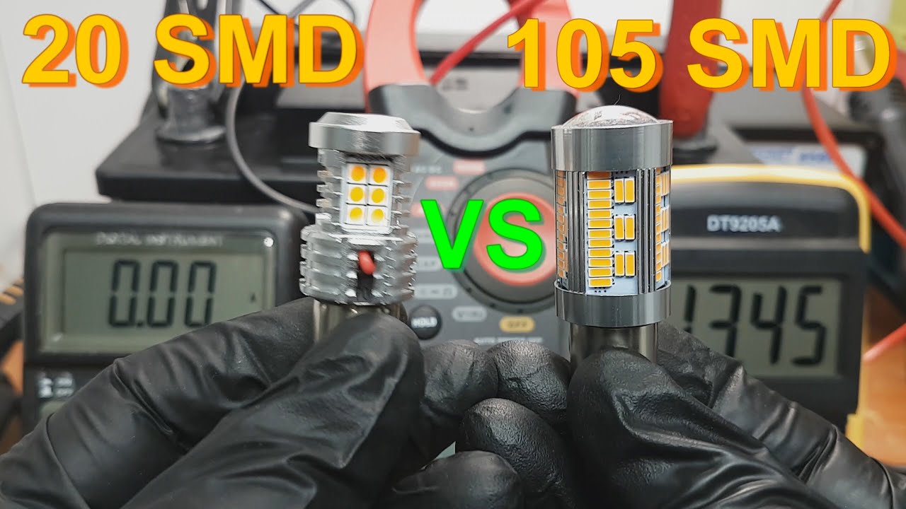 Pobór Prądu Żarówek PY21W Led 20 SMD i 105 SMD