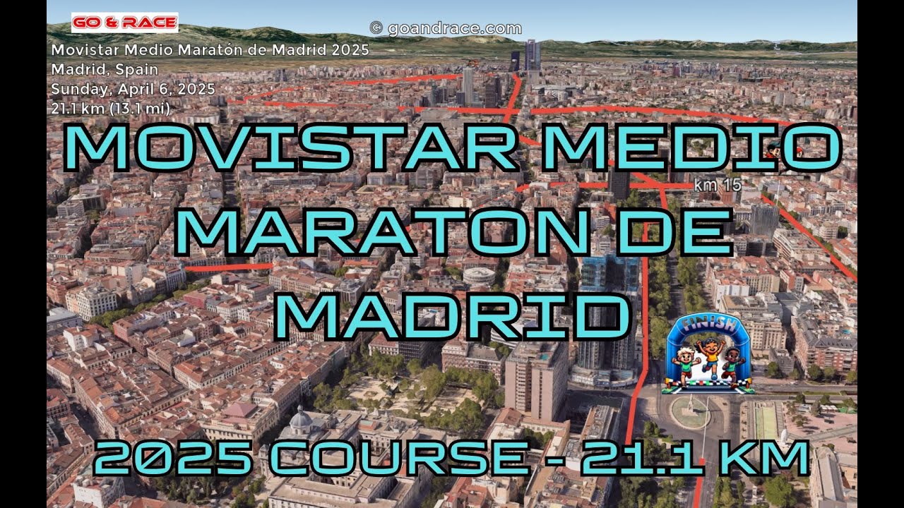 Movistar Medio Maratón de Madrid 2025: fly over the half-marathon course! Video of the race path.