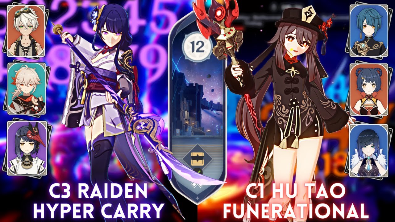 C3 Raiden Hyper Carry & C1 Hu Tao Funerational | Spiral Abyss 3.8 Floor 12 - 9⭐