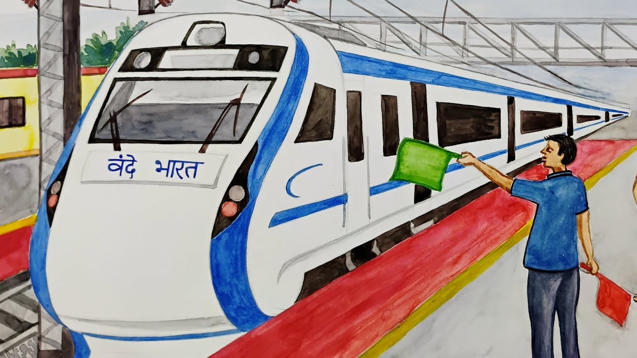 How To Draw Vande Bharat Express Train With Watercolour  |  Watercolour Scenery Drawing With Train. 