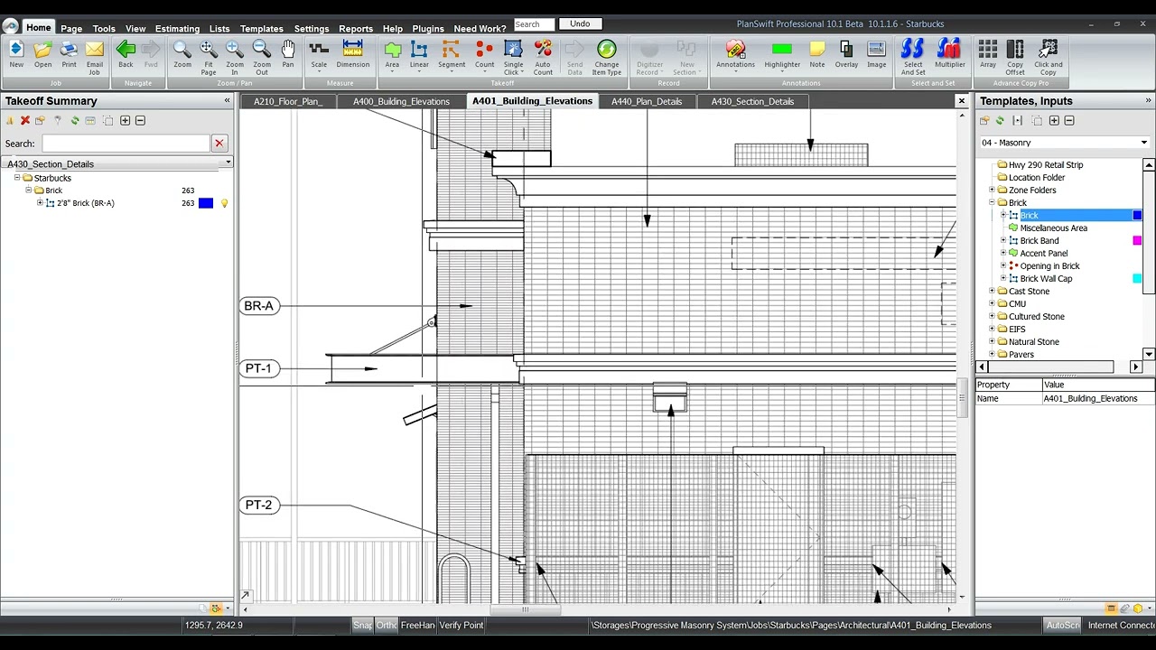PlanSwift Masonry Takeoff - Brick Veneer