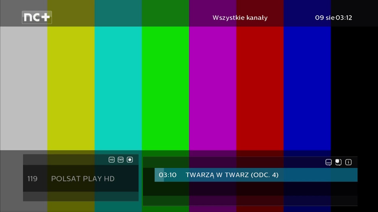 Plansze testowe z przerwy technicznej Grupy Polsat 08/09.08.2019