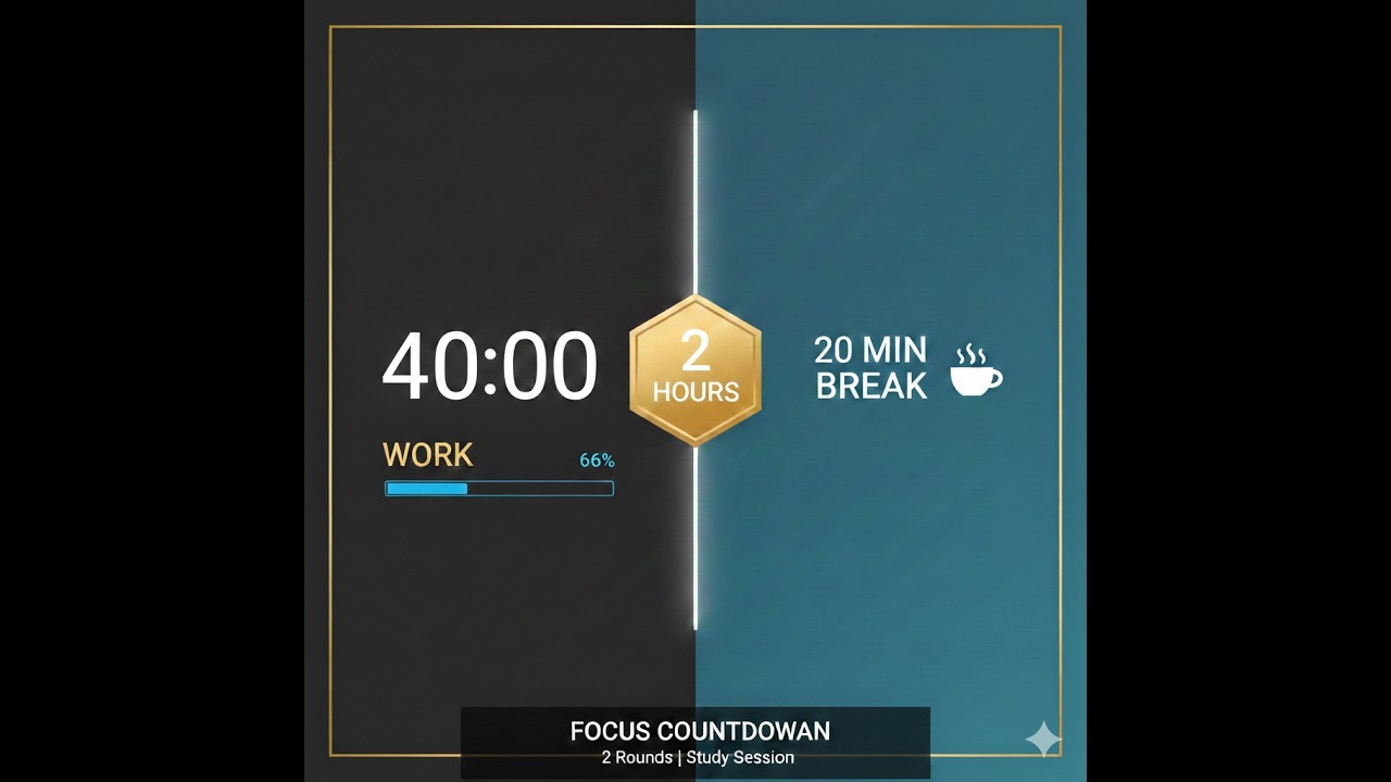 Deep Work 40/20 ⏱️ 2 Hour Session | Extended Breaks | ADHD Friendly