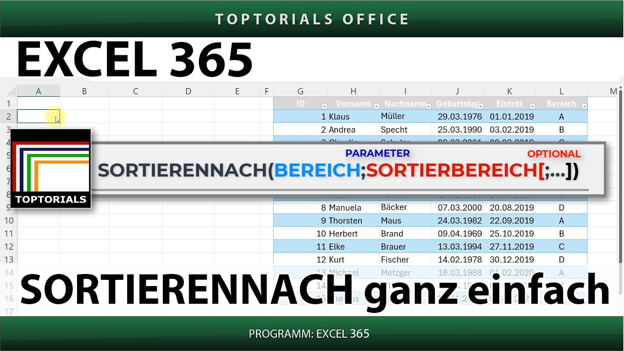 SORTIERENNACH und SPALTENWAHL Funktion in Excel ganz einfach
