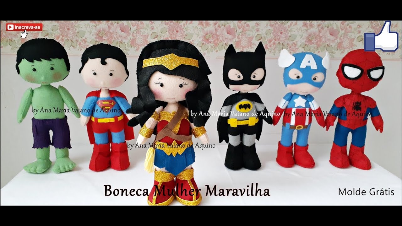 Boneca Mulher Maravilha  em Feltro com Molde e Passo a Passo
