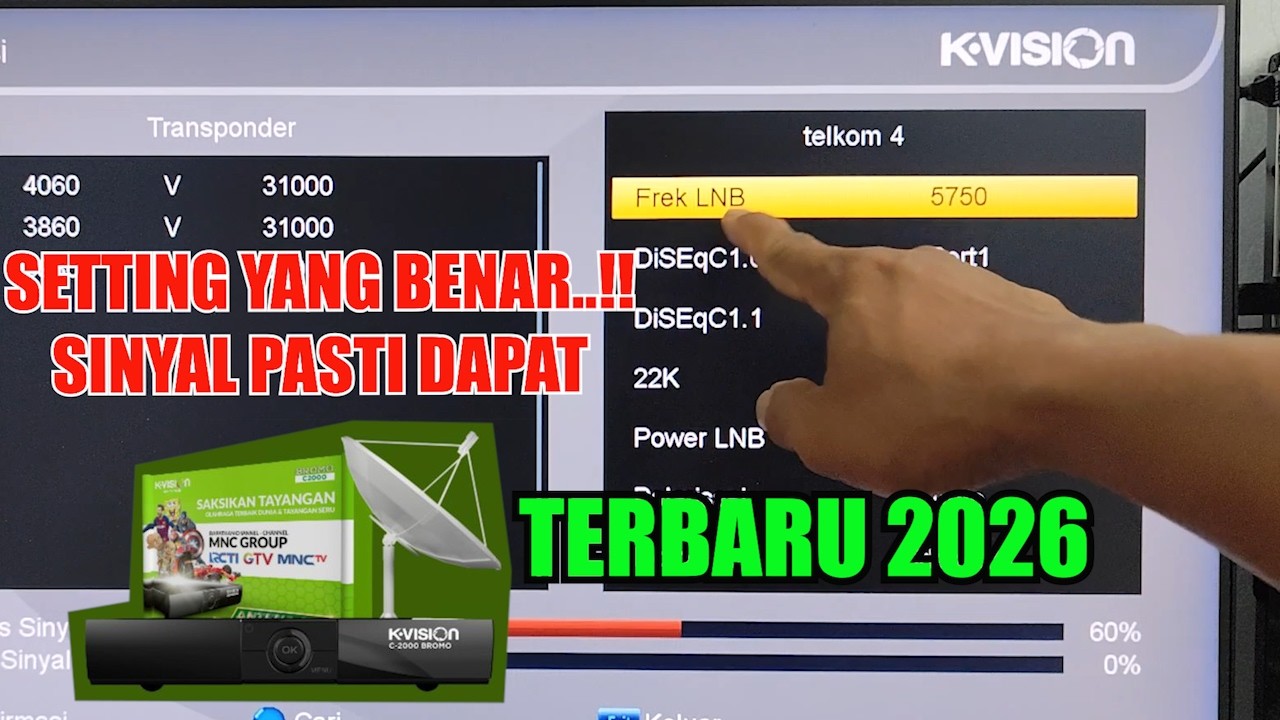 Cara setting k vision bromo c2000 terbaru 2026 satelit telkom4 parabola jaring