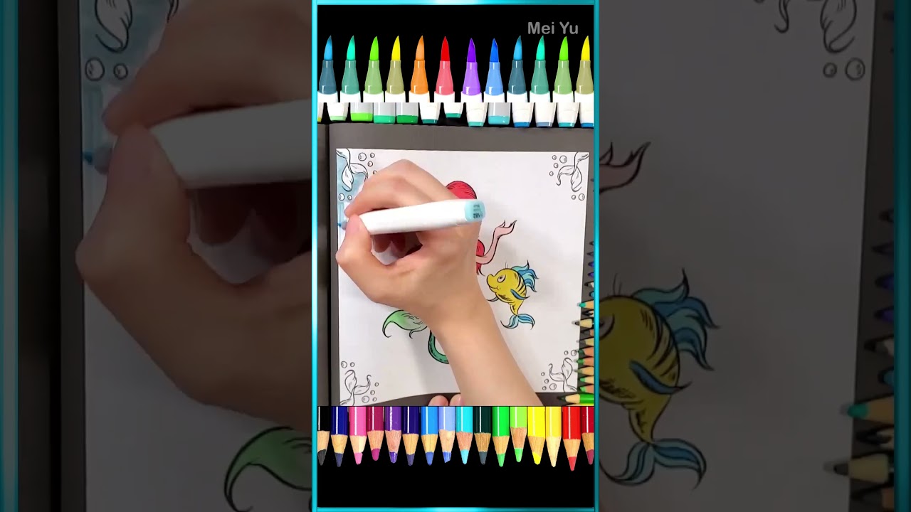 Relaxing Coloring Video: Ariel Mermaid in Dr Seuss 🌈 🧜&zwj;♀️ #shorts #artshorts #coloring
