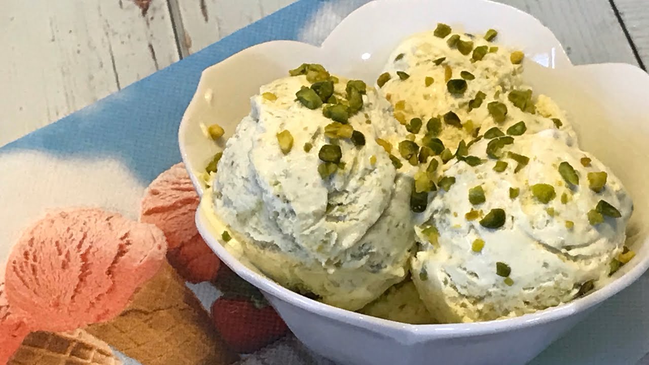 بوظة منعشة بنكهة الفستق الحلبي/ آيس كريم بثلاث مكونات وبدون ملوّنات| أم سلمى حمص pistachio ice cream