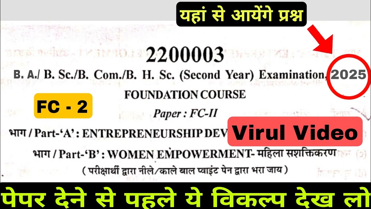 Ba bcom bsc bhsc second year FC 2 Women Empowerment Paper। Raja Sankar chhindwara University 2024-25