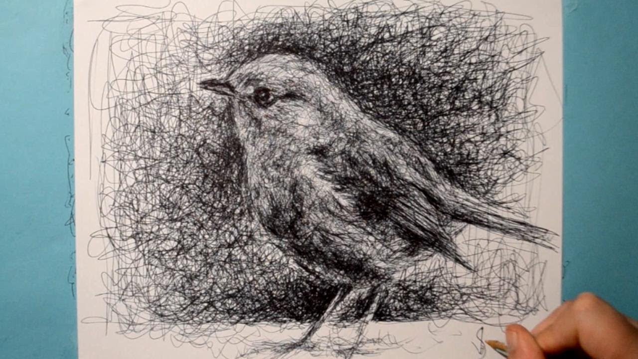 Drawing a Robin / Ballpoint Biro Pen Sketch / Scribble Art Therapy / Day 012