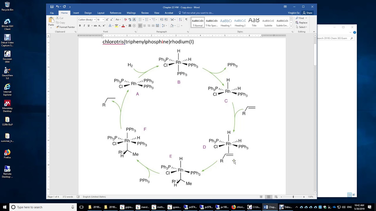 22 28 Hydrogenation of alkene catalyzed by Wilkinson's chloridotris(triphenylphosphine)rhodium(I)