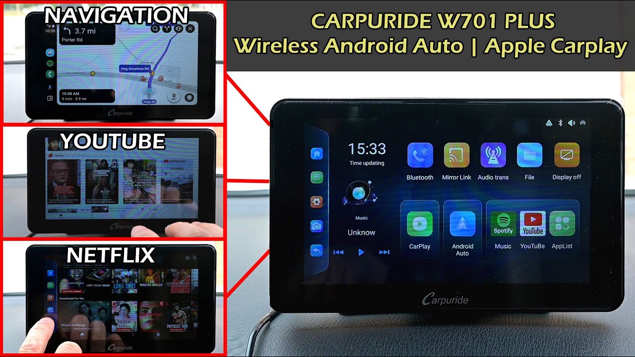 CARPURIDE W701 PLUS Wireless Android Auto & Apple Carplay | Watch Youtube & Netflix
