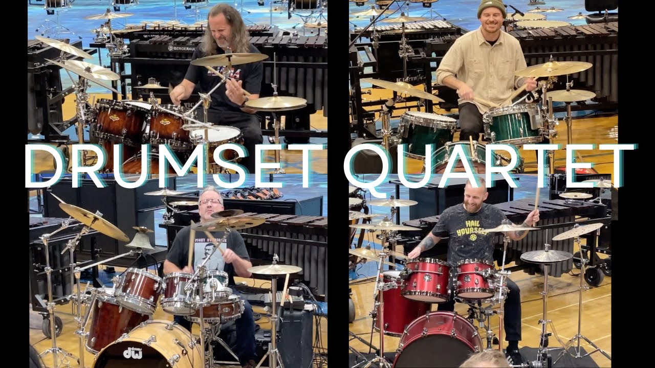 Drum set quartet at the Broken City Percussion Premier Show Feb. 2024