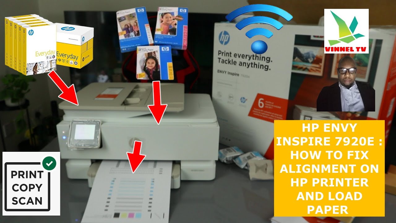 HP ENVY INSPIRE 7920E:  HOW TO FIX ALIGNMENT ON HP PRINTER AND LOAD PAPER