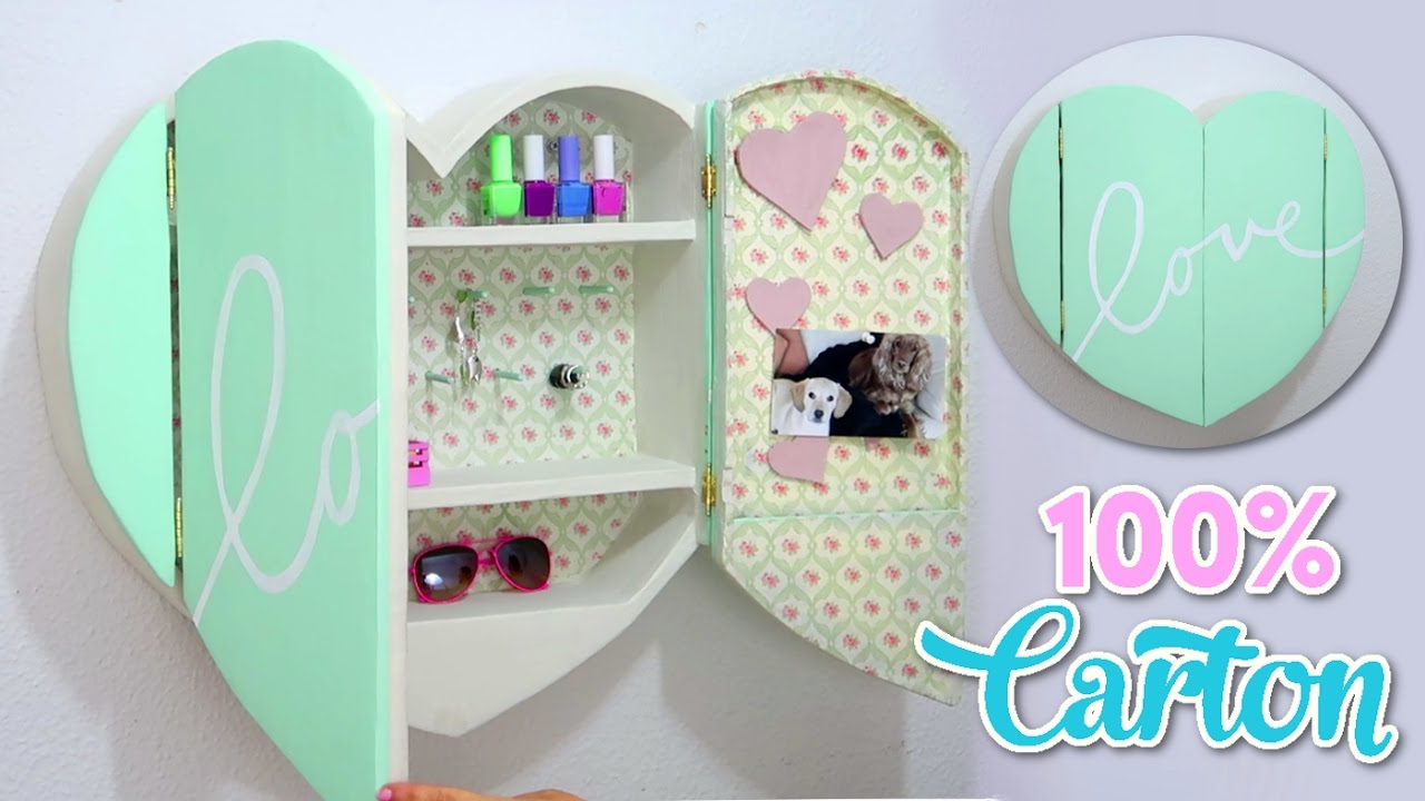 MANUALIDADES PARA EL CUARTO DE LAS NIÑAS DIY ORGANIZADOR  DE CARTON EN FORMA DE CORAZON