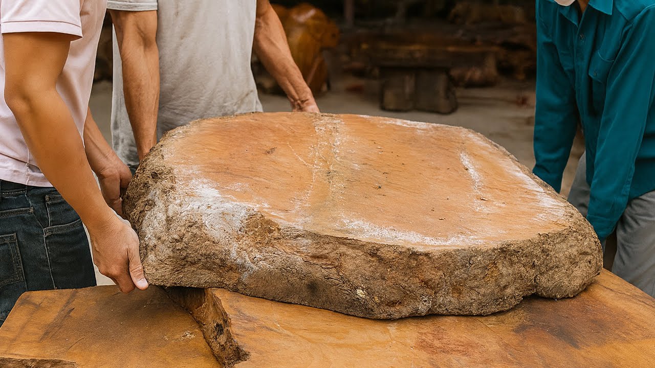 From Monster Log To Masterpiece  7 Strong Men Build The World’s Largest 500-Year-Old Wooden Table