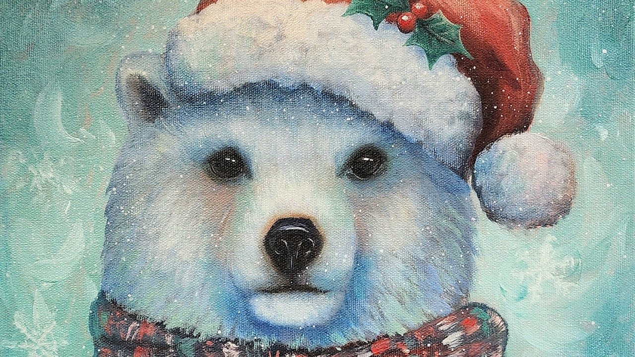 How to Paint a Christmas Polar Bear Acrylic Painting LIVE Tutorial
