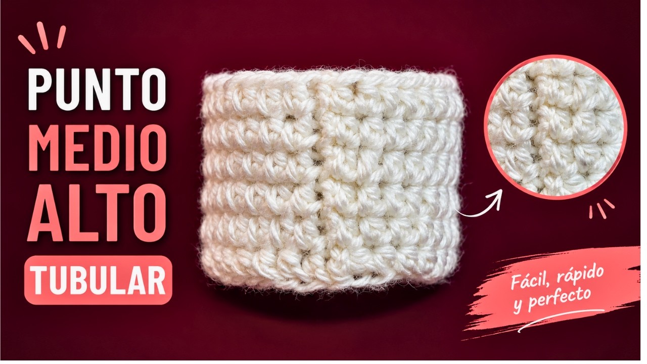 LECCION 20 Curso crochet o ganchillo: Punto Medio Alto o Media Vareta Tubular tutorial paso a paso.