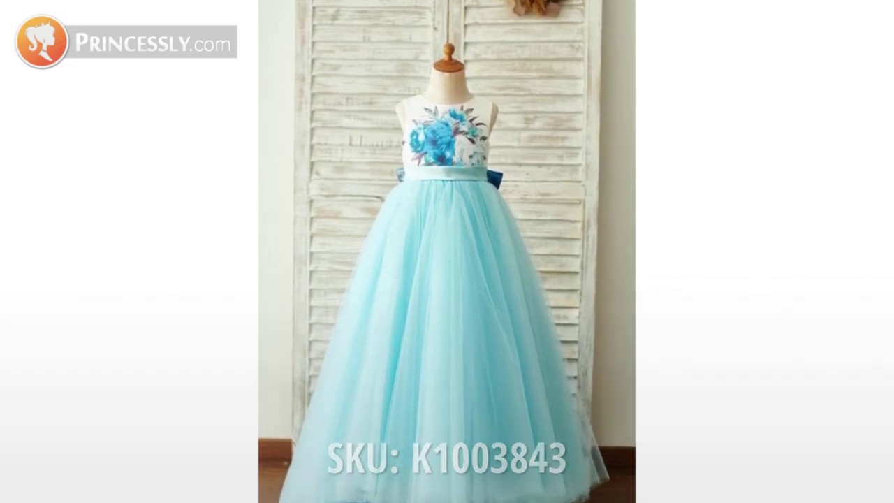 Blue Tulle Satin Wedding Flower Girl Dresses | Princessly Dresses