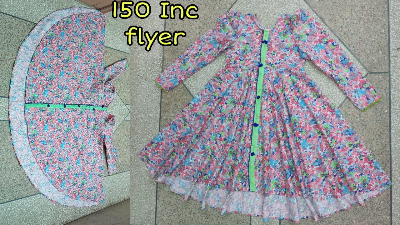 High low open umbrella frock cutting and stitching| full heavy flair frock| puff sleeves