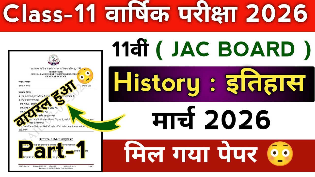 Class-11 इतिहास ( History ) मिल गया पेपर 😳 | Jac board Class 11 History Objective model paper 2026