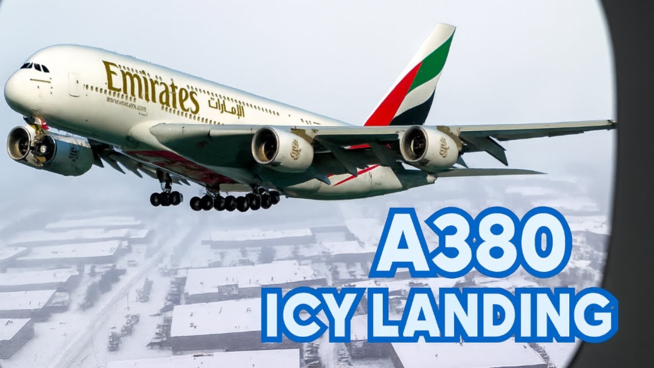 Emirates A380 Winter Landing at Toronto Pearson International Airport 