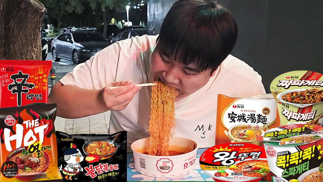 한강에서 매운열라면,신라면,불닭볶음면,안성탕면,왕뚜껑,짜파게티,스파게티 라면 총7종류먹방!! [ Ramyun Mukbang ]