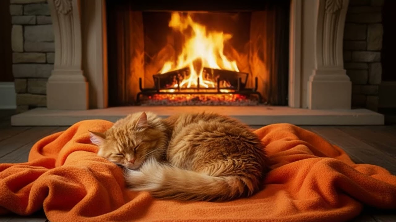Cozy Fire and Sleeping Cat ASMR - Relaxation for Study, Sleep and Stress Relief